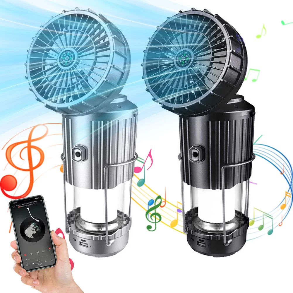 Solar Camping Lantern with Fan USB Rechargeable Emergency Hanging Light for Tents Power Outage Hurricanes Camping
