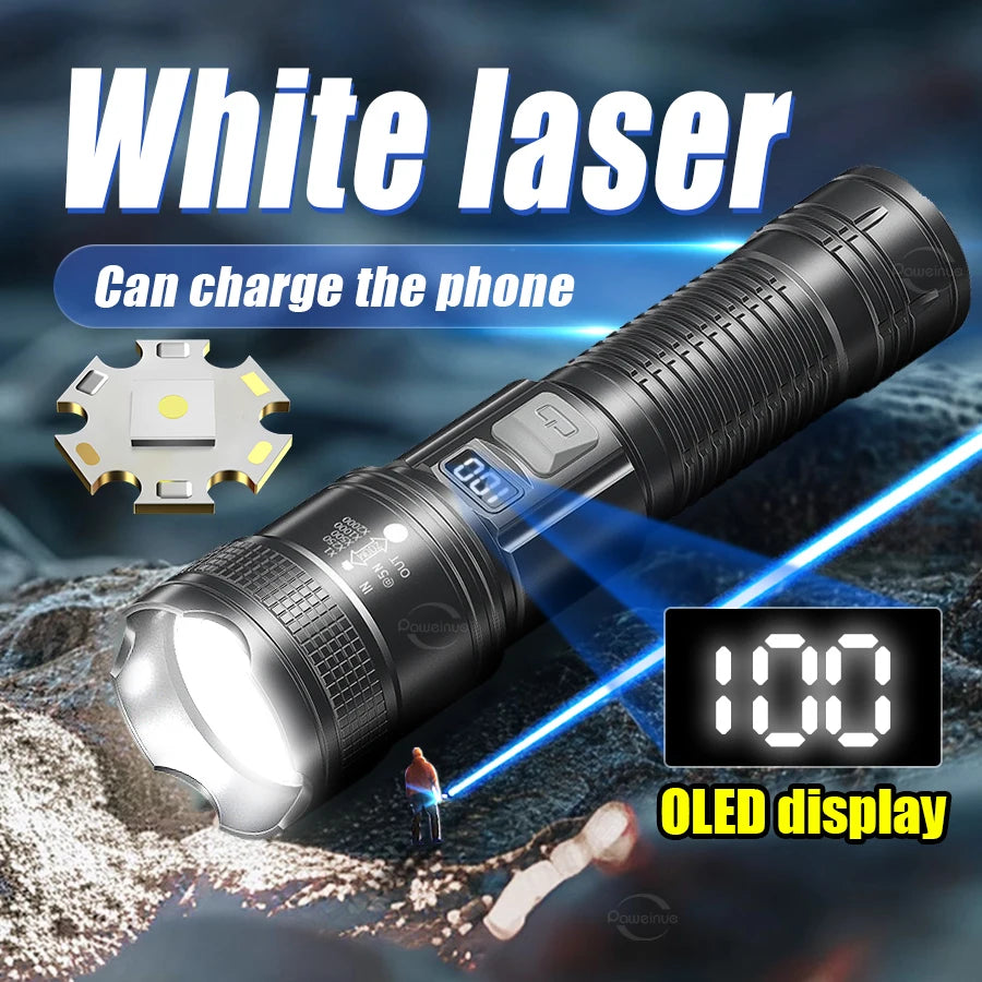 Most Powerful Torch 100000Lumens Zoom Long Range 3000m Rechargeable LED Flashlight Super Strong Hunting Camping Tactical Lamp