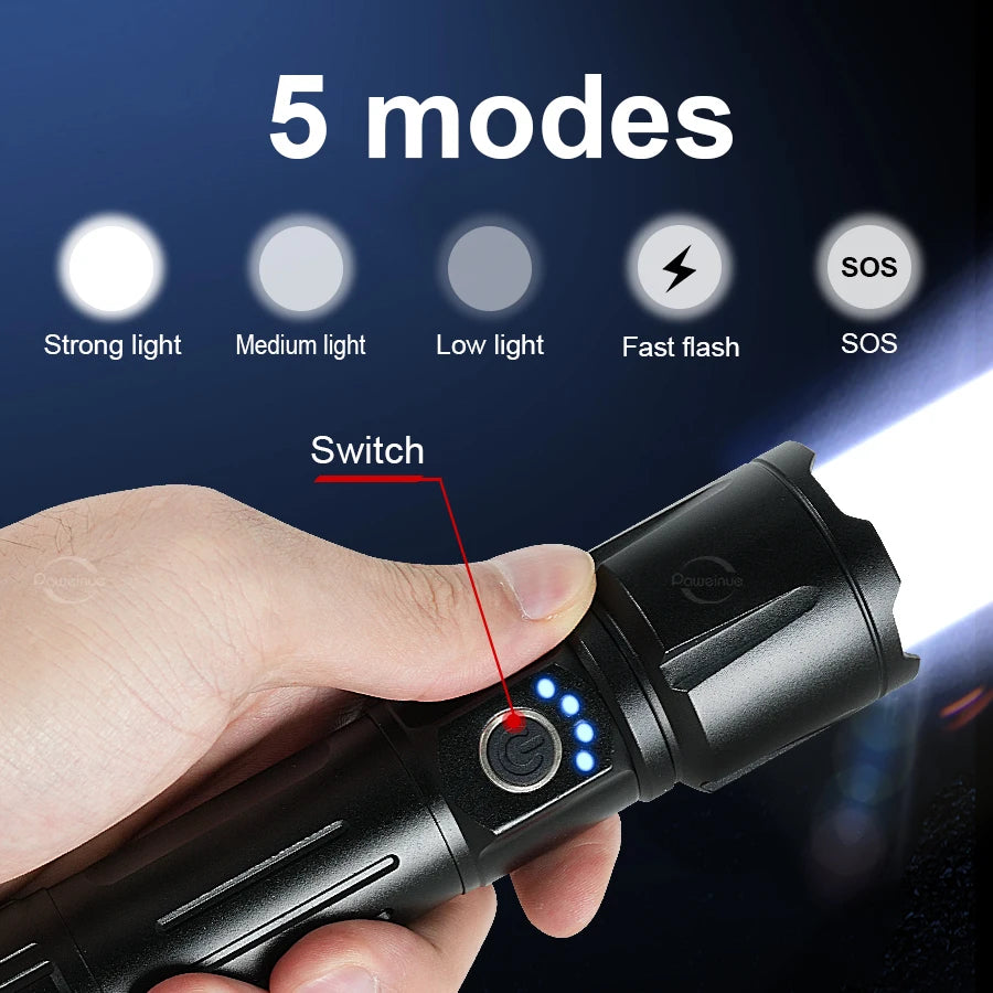 Most Powerful Torch 100000Lumens Zoom Long Range 3000m Rechargeable LED Flashlight Super Strong Hunting Camping Tactical Lamp