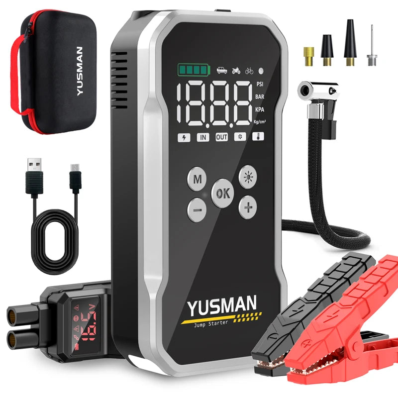 YUSMAN Car Jump Starter 150PSI Pump Air Compressor 21800mAh Power Bank 5000A Starting Device 12V Digital Tire Inflator
