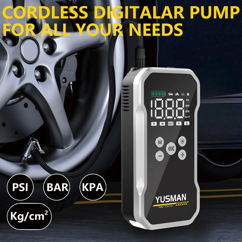 YUSMAN Car Jump Starter 150PSI Pump Air Compressor 21800mAh Power Bank 5000A Starting Device 12V Digital Tire Inflator