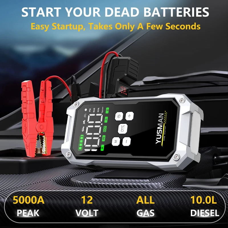 YUSMAN Car Jump Starter 150PSI Pump Air Compressor 21800mAh Power Bank 5000A Starting Device 12V Digital Tire Inflator