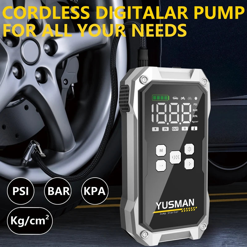 YUSMAN Car Jump Starter 150PSI Pump Air Compressor 21800mAh Power Bank 5000A Starting Device 12V Digital Tire Inflator