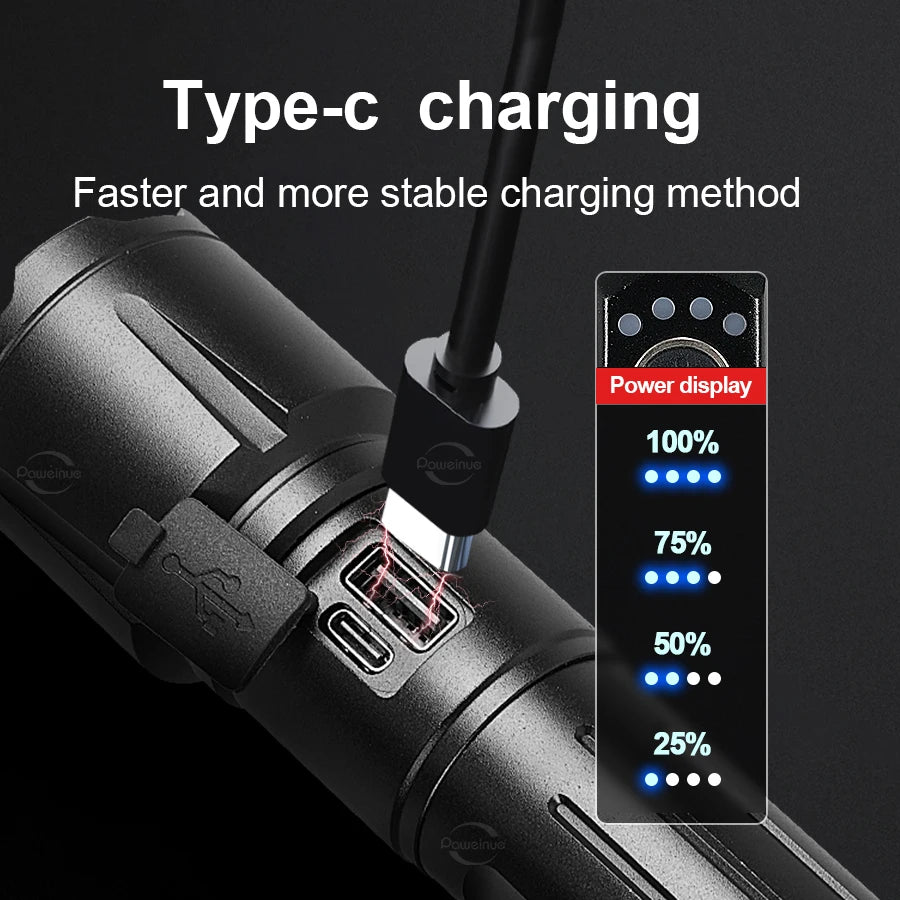 Most Powerful Torch 100000Lumens Zoom Long Range 3000m Rechargeable LED Flashlight Super Strong Hunting Camping Tactical Lamp