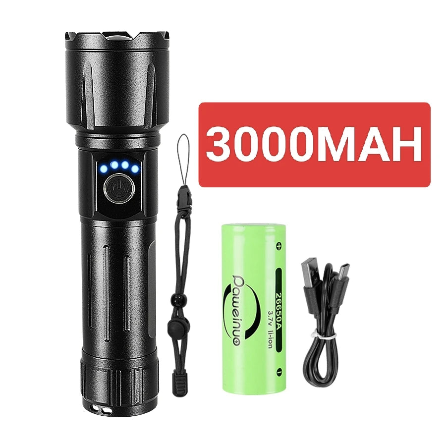 Most Powerful Torch 100000Lumens Zoom Long Range 3000m Rechargeable LED Flashlight Super Strong Hunting Camping Tactical Lamp