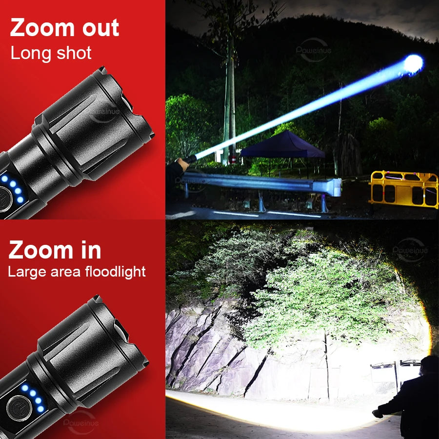 Most Powerful Torch 100000Lumens Zoom Long Range 3000m Rechargeable LED Flashlight Super Strong Hunting Camping Tactical Lamp