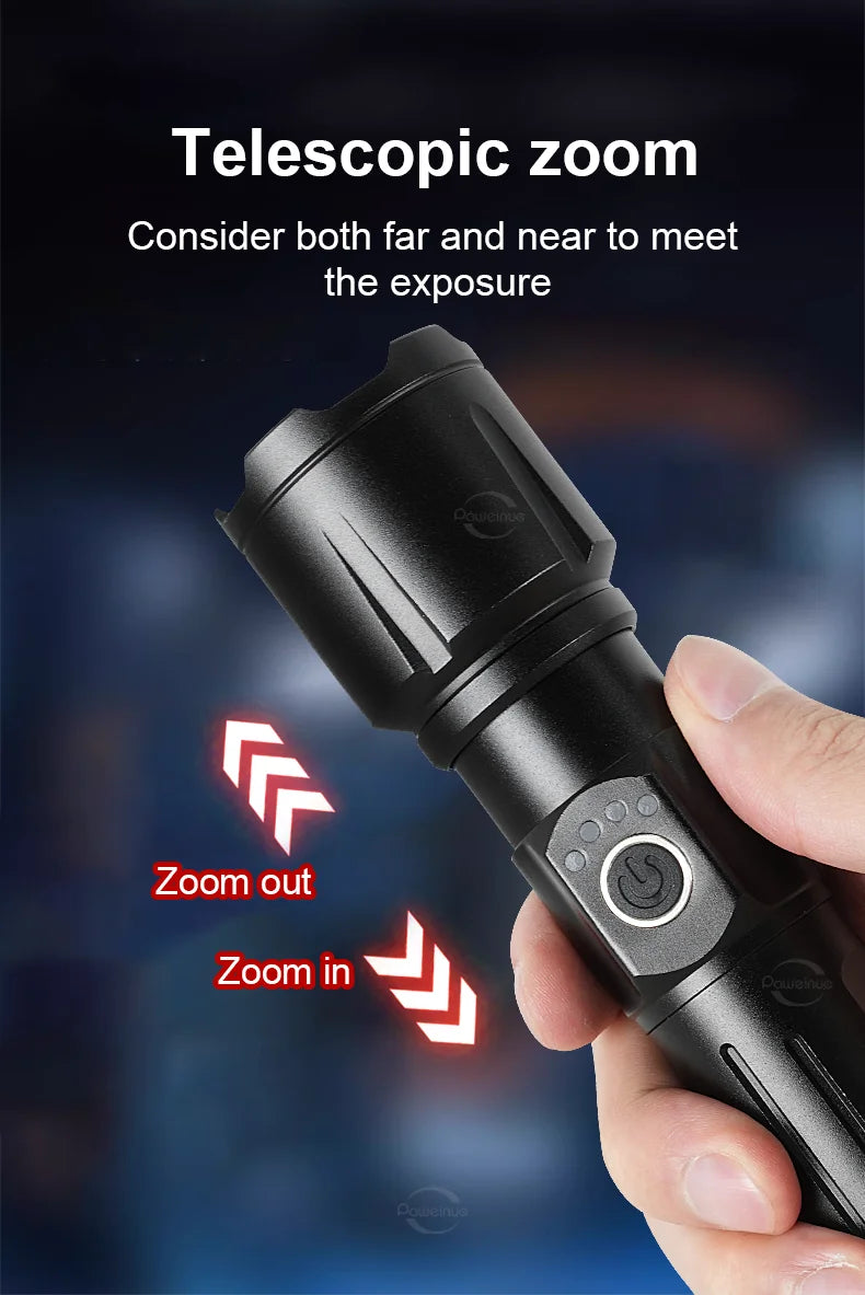 Most Powerful Torch 100000Lumens Zoom Long Range 3000m Rechargeable LED Flashlight Super Strong Hunting Camping Tactical Lamp