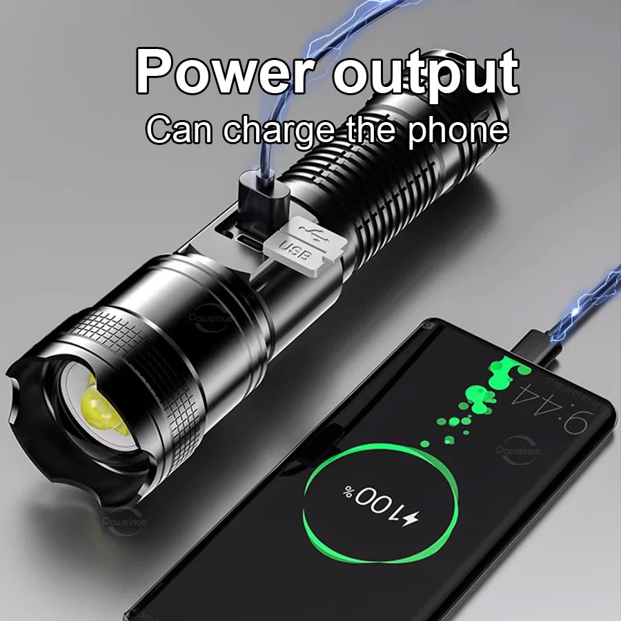 Most Powerful Torch 100000Lumens Zoom Long Range 3000m Rechargeable LED Flashlight Super Strong Hunting Camping Tactical Lamp