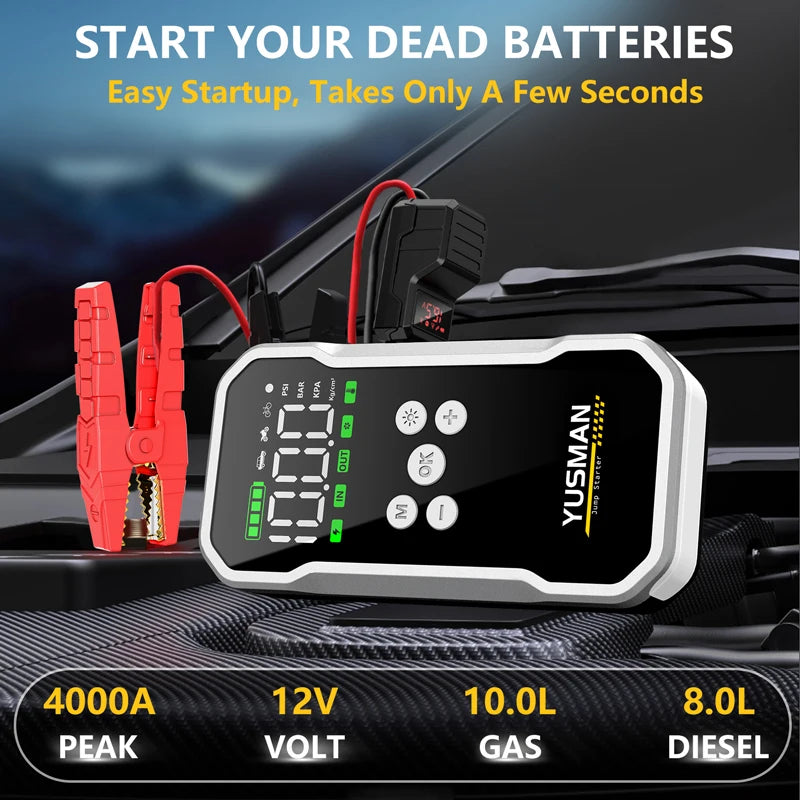 YUSMAN Car Jump Starter 150PSI Pump Air Compressor 21800mAh Power Bank 5000A Starting Device 12V Digital Tire Inflator