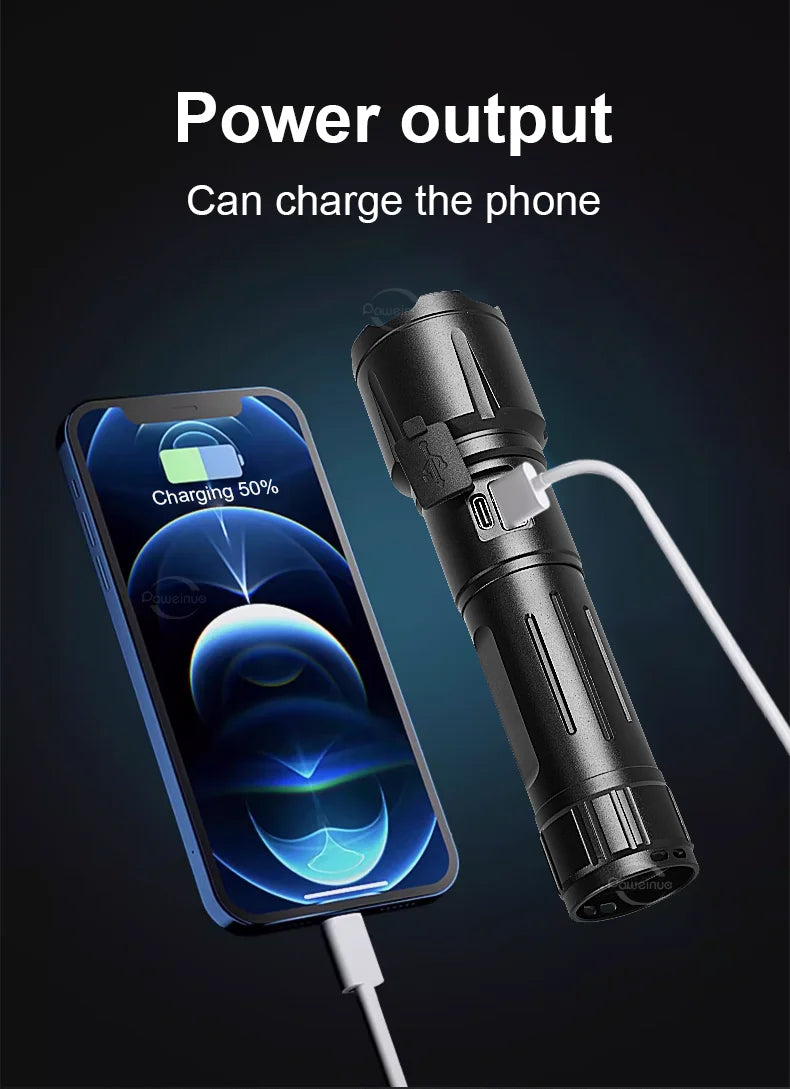 Most Powerful Torch 100000Lumens Zoom Long Range 3000m Rechargeable LED Flashlight Super Strong Hunting Camping Tactical Lamp