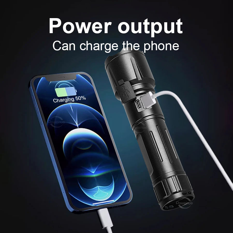 Most Powerful Torch 100000Lumens Zoom Long Range 3000m Rechargeable LED Flashlight Super Strong Hunting Camping Tactical Lamp