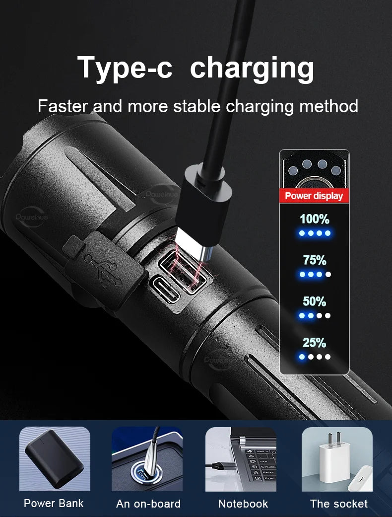 Most Powerful Torch 100000Lumens Zoom Long Range 3000m Rechargeable LED Flashlight Super Strong Hunting Camping Tactical Lamp